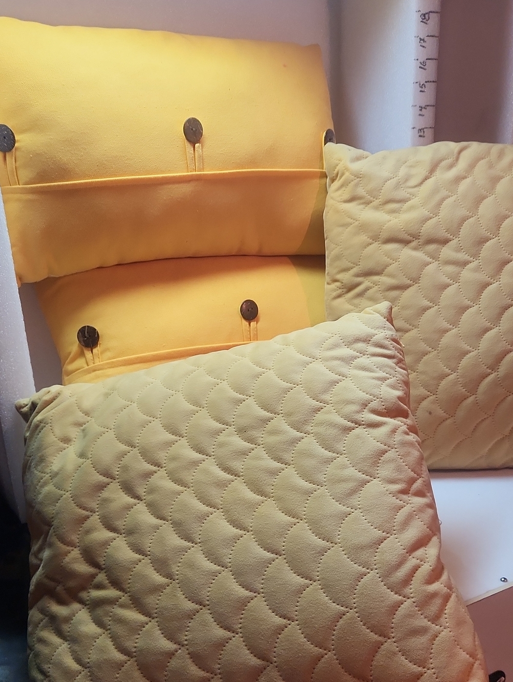 4 Yellow Quilted Decorative Pillow Set